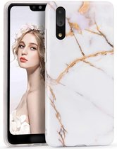 Huawei P20 Backcover - Wit / Goud - Marmer - Soft TPU