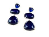 Zilveren oorringen oorbellen Model Blue Trio gezet met blauwe stenen en cubic zirconia