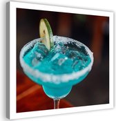Schilderij Blauw drankje met Limoen, 80x80cm, blauw/groen
