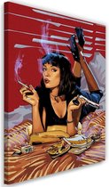 Schilderij ,  Vrouw op bed , Pulp Fiction ,2 maten, Filmposter , rood , zwart, multikleur ,wanddecoratie