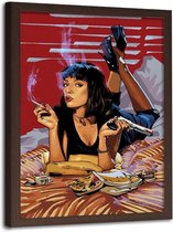 Foto in frame , Vrouw op bed , Pulp Fiction ,70x100cm , Filmposter , rood , zwart, multikleur ,wanddecoratie