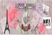 Schilderij - Briefkaart uit Parijs in het roze en paars