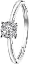 Lucardi Dames Ring met 10 diamanten 0,08ct - Ring - Cadeau - 14 Karaat Goud - Witgoud