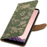 Wicked Narwal | Lace bookstyle / book case/ wallet case Hoesje voor Samsung Galaxy S8 Plus Donker Groen