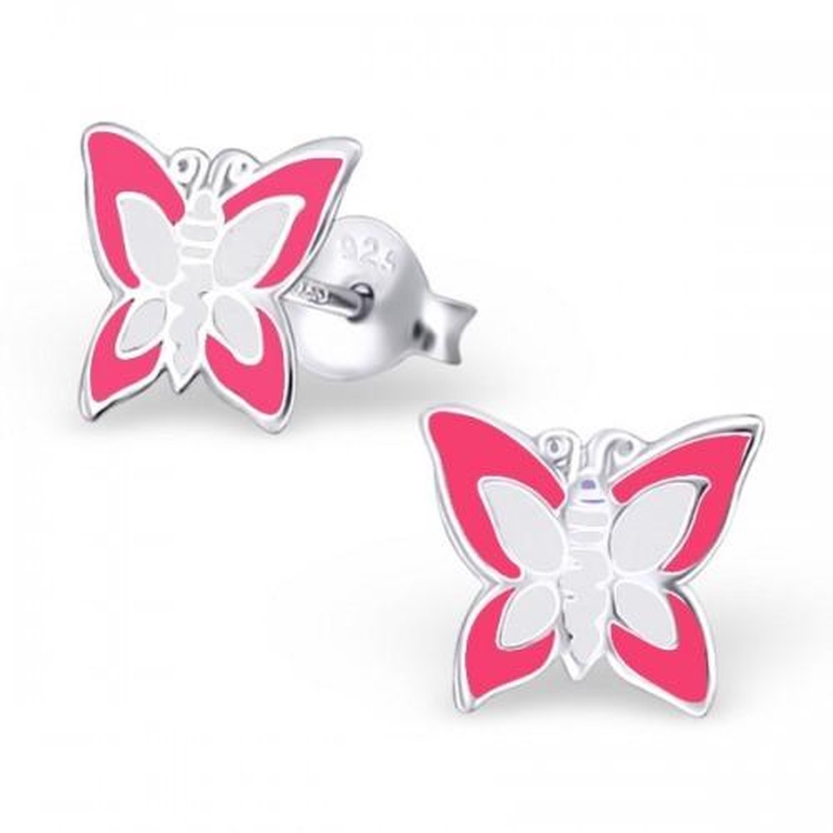 Aramat jewels ® - 925 sterling zilveren oorbellen vlinder roze en wit