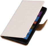 Wicked Narwal | Croco bookstyle / book case/ wallet case Hoes voor Microsoft Microsoft Lumia 535 Wit