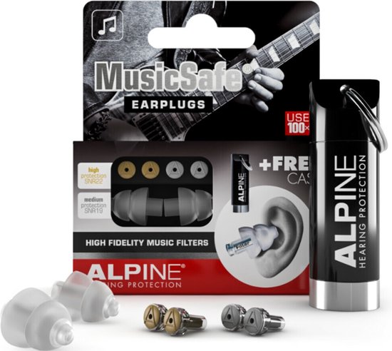 Alpine MusicSafe Classic oordoppen - Premium gehoorbescherming - Geschikt voor muziek, concerten en festivals - 2 sets verwisselbare filters 19dB/22dB - Transparant - 1 paar - Alpine Hearing protection