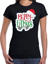 Merry fitmas Kerst shirt / Kerst t-shirt zwart voor dames - Kerstkleding / Christmas outfit XS