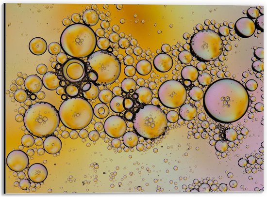 Dibond - Gele Bubbels - 40x30cm Foto op Aluminium (Met Ophangsysteem)