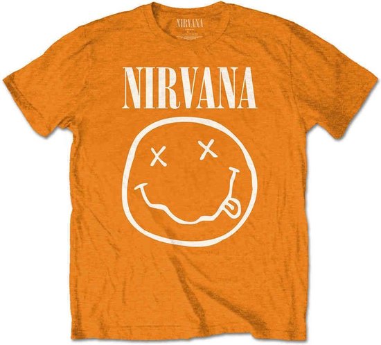 Nirvana - White Happy Face Kinder T-shirt - Kids tm 12 jaar - Oranje
