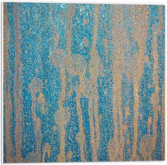 Forex - Blauwe Muur met Geel - 50x50cm Foto op Forex