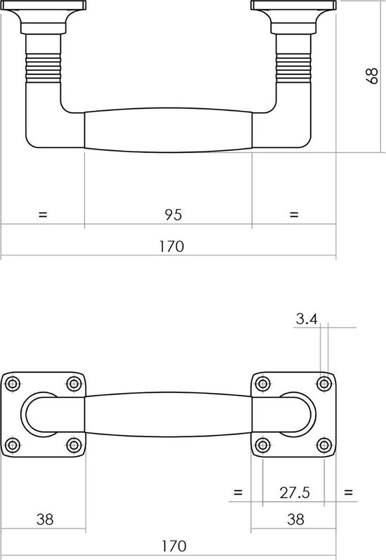 Intersteel Deurgreep Ton Basic 170 mm op vierkant rozet nikkel mat/ebbenhout - Intersteel