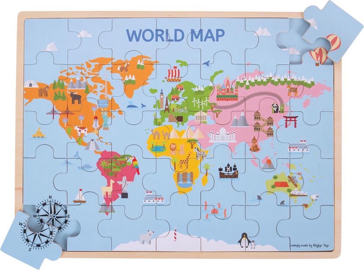 dynastie middag veeg Bigjigs Toys - Houten Puzzel 'Wereldkaart' (35st.) | Games | bol.com
