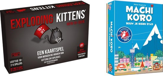 Afbeelding van het spel Spellenbundel - Kaartspel - 2 stuks - Exploding Kittens NSFW (18+) & Machi Koro Basisspel