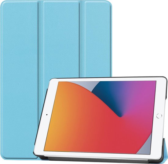 Hoes Geschikt voor iPad 10.2 2020 Hoes Book Case Hoesje Trifold Cover - Hoesje Geschikt voor iPad 8 Hoesje Bookcase - Lichtblauw