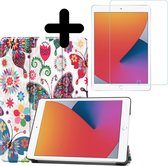 Hoes Geschikt voor iPad 10.2 2020 Hoes Book Case Hoesje Trifold Cover Met Screenprotector - Hoesje Geschikt voor iPad 8 Hoesje Bookcase - Vlinders