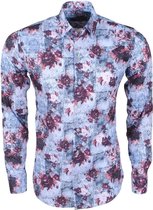 Ferlucci Heren Overhemd met Trendy Design -  Calabria - Stretch -  Grijs - Bordeaux Rood