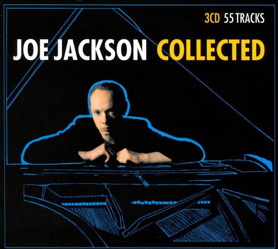 Joe Jackson "Collected" albumhoes met Joe Jackson leunend op een piano. 3CD 55 nummers.