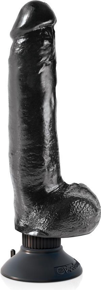 Goedkoopste Vibrating Cock with Balls - 9 Inch - Black - Realistic Dildos - Pipedream (all),Pipedream - King Cock - black
