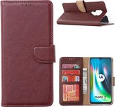 Moto G9 Play Hoesje, Moto G9 Hoesje, Moto E7 Plus Hoesje met Pasjeshouder - Bordeaux