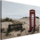 Schilderij telefooncel op het strand, 2 maten, rood/beige, Premium print