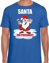Santa for president Kerstshirt / Kerst t-shirt blauw voor heren - Kerstkleding / Christmas outfit 2XL