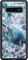 Samsung S10 Plus hoesje glass - Oceaan | Samsung Galaxy S10+ case | Hardcase backcover zwart