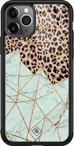 iPhone 11 Pro Max hoesje glass - Luipaard marmer mint | Apple iPhone 11 Pro Max  case | Hardcase backcover zwart