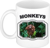 Dieren orang oetan beker - monkeys/ apen mok wit 300 ml