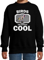 Dieren vogels sweater zwart kinderen - birds are serious cool trui jongens/ meisjes - cadeau putter vogel/ vogels liefhebber 3-4 jaar (98/104)