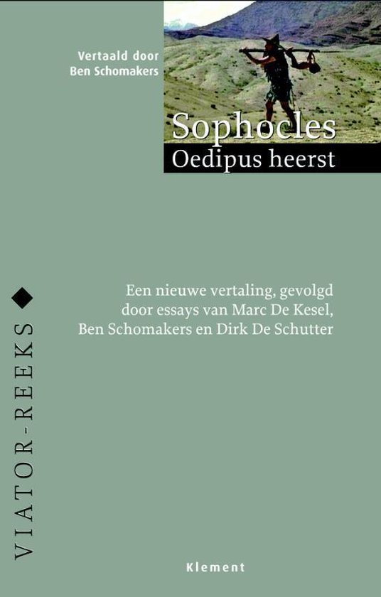 Boek "Oedipus heerst" van Sophocles, met een afbeelding van een krijger en tekst in het Nederlands.