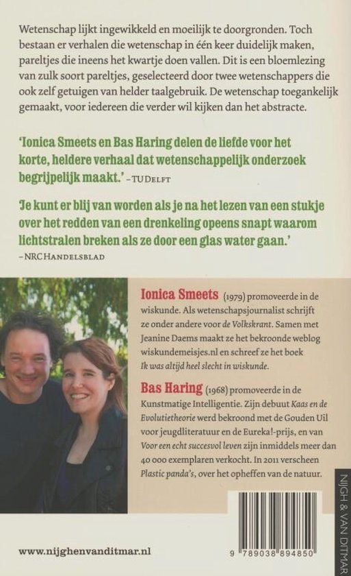 Achterkant boek met foto van een man en vrouw, tekst en ISBN.