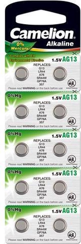 Camelion batterij lr44/d357/v13ga/ag13 kaart a 10 stuks