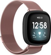 Versa 3 / Sense milanese band - rose rood - Geschikt voor Fitbit - SM - Horlogeband Armband Polsband