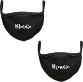 Blondie & Brownie Rustaagh duopack mondkapje - gezichtsmasker - wasbaar - niet medisch - zwart - tekst - bedrukt