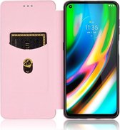 Motorola Moto G9 Plus Carbon Fiber Portemonnee Hoesje Roze