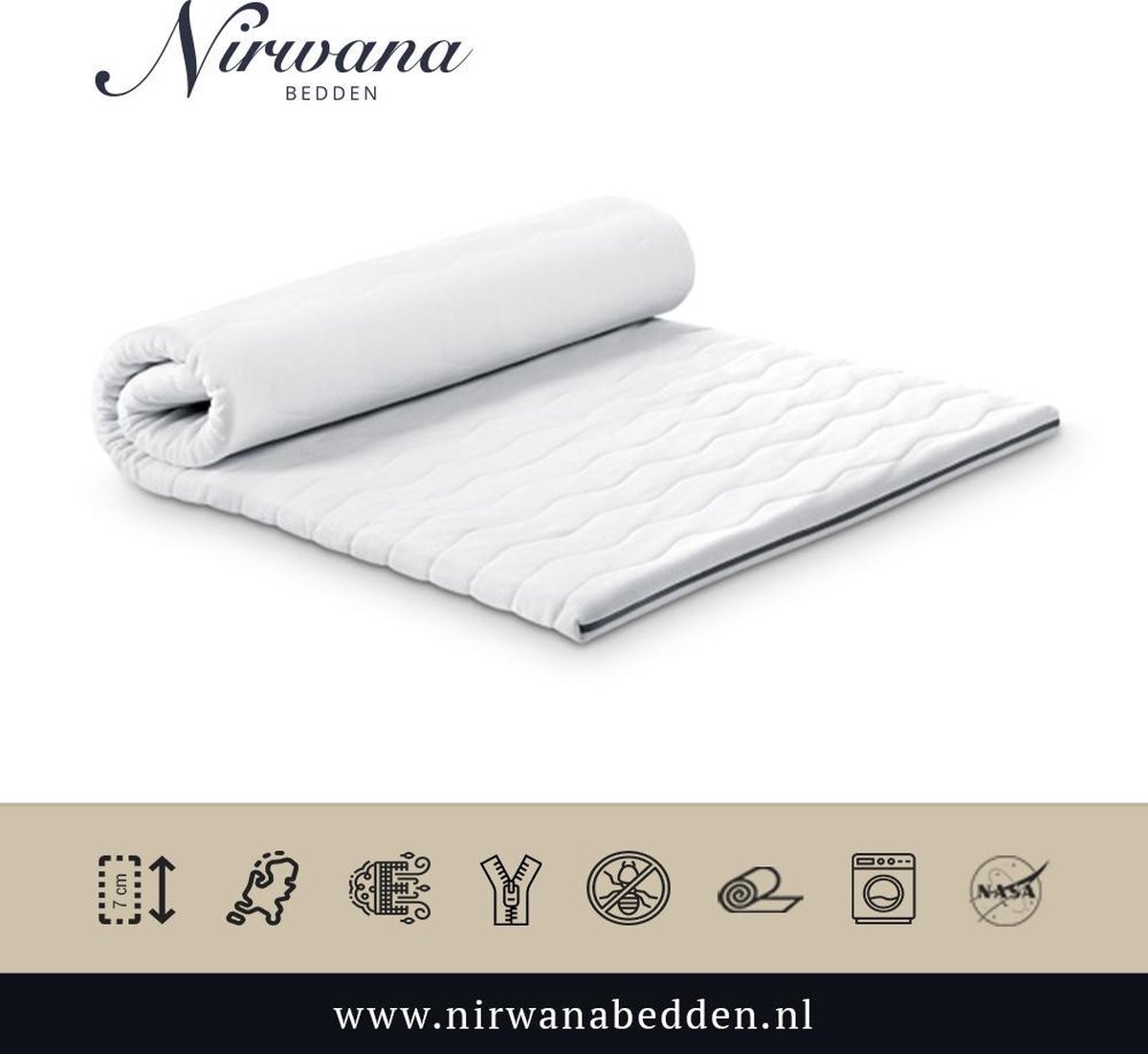 Topdekmatras - Topper 70x210 - NASA traagschuim 8 cm dik