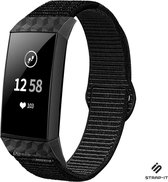 Strap-it Nylon bandje - geschikt voor Fitbit Charge 3 / Fitbit Charge 4 - zwart