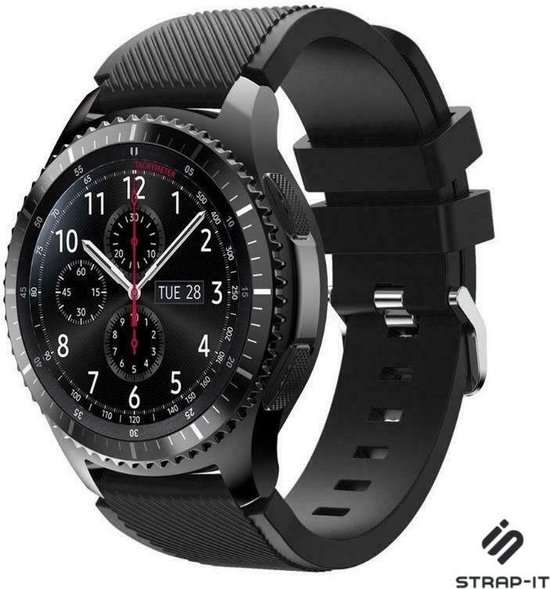 Siliconen Smartwatch bandje - Geschikt voor Strap-it Samsung Galaxy Watch 46mm siliconen bandje  - zwart - Strap-it Horlogeband / Polsband / Armband