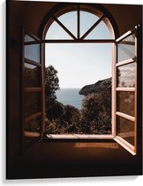 Toile - Fenêtre avec Belle Vue Montagnes et Mer - 75x100cm Photo sur Toile Peinture (Décoration murale sur Toile)