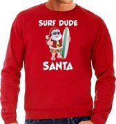 Surf dude Santa fun Kerstsweater / Kersttrui rood voor heren - Kerstkleding / Christmas outfit S