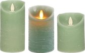 Set van 3x stuks Jade Groen LED kaarsen met bewegende vlam - Sfeer stompkaarsen voor binnen