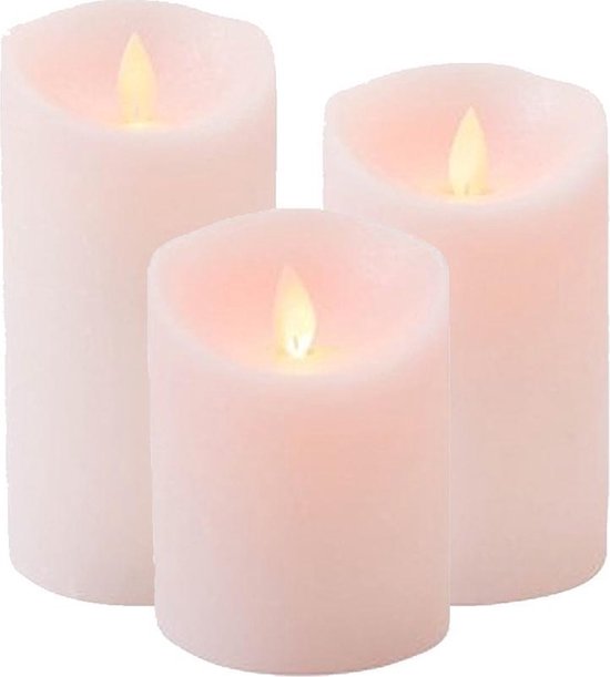 Set van 3x stuks Roze Led kaarsen met bewegende vlam - Sfeer stompkaarsen  voor binnen | bol.com