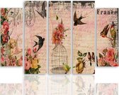 Schilderij , Postcard uit Parijs met vogels , Multikleur ,4 maten , 5 luik , wanddecoratie , Premium print , XXL