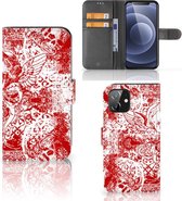 GSM Hoesje iPhone 12 | 12 Pro (6.1") Book Style Case Angel Skull Red