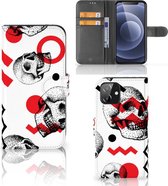 GSM Hoesje iPhone 12 | 12 Pro (6.1") Bookstyle Case Skull Red