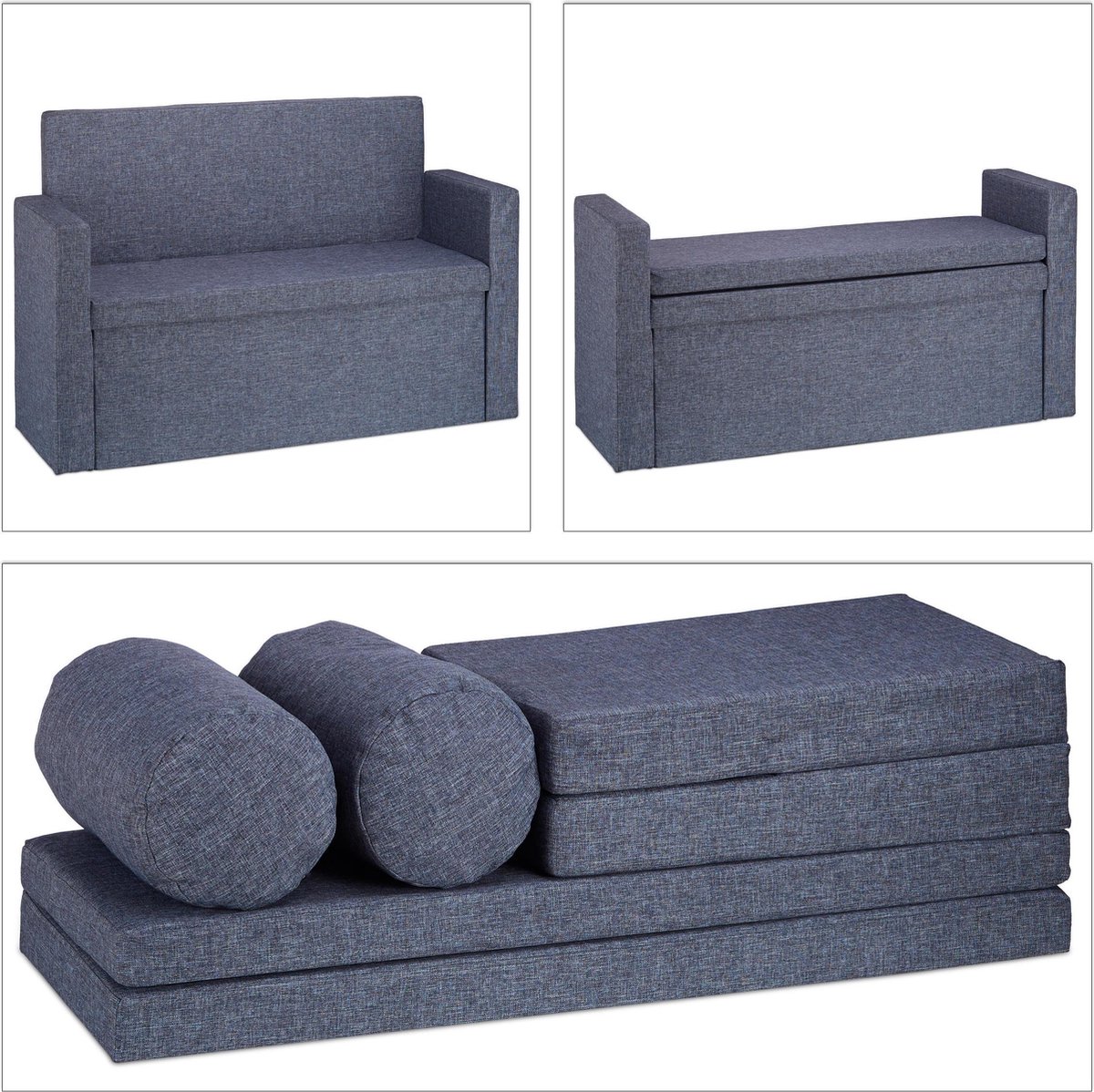 Relaxdays Tabouret Pliable Pratique, Boîte De Rangement, Avec Couvercle Xl H X L X P 38 X 114 X 38 Cm Noir 85167956