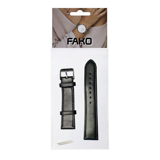 Fako® - Horlogebandje - Echt Leer - Soft - 20mm - Zwart - Fako®