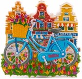 Magneet Polystone Blauwe Fiets Met Huisjes Holland - Souvenir