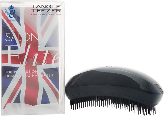 Tangle Teezer Salon Elite borstel naast de verpakking met de Britse vlag.